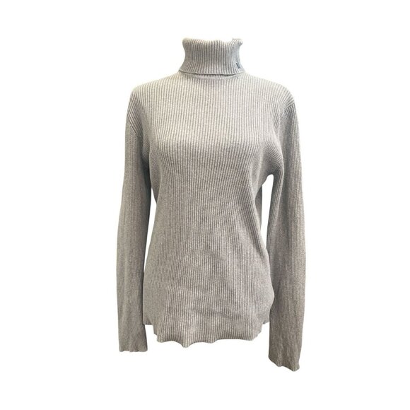 Ralph Lauren Ribbed Knit Turtleneck Pullover Sweater Women's Size L Gray - Picture 1 of 6